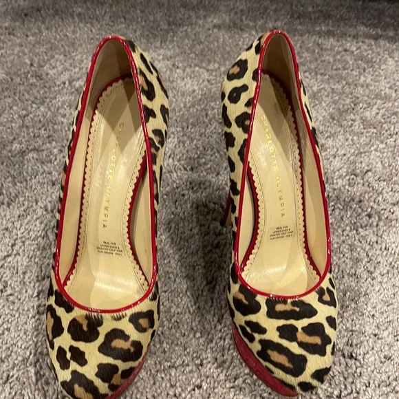 Charlotte Olympia Leopard Cheetah Red Stilletto Pumps Heels Size 39 - Picture 2 of 6